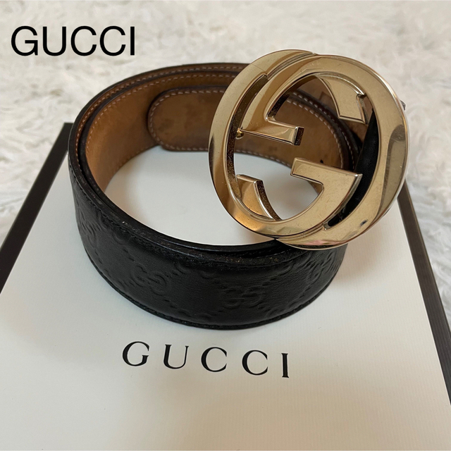 美品 GUCCI グッチ ベルト インターロッキング シマレザー GG柄 枚数