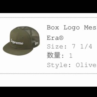 シュプリーム(Supreme)のSupreme Box Logo Mesh Back New Era Olive(キャップ)