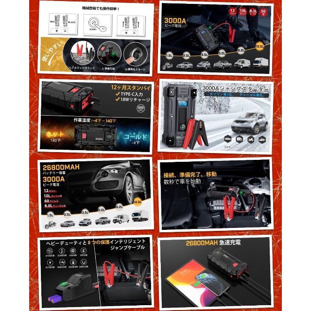 ❤3000Aもの超強力ジャンプスターター登場❣バッテリ上がりを一発解決