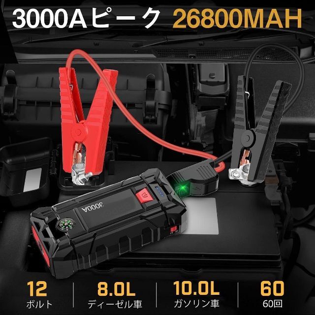 ❤3000Aもの超強力ジャンプスターター登場❣バッテリ上がりを一発解決♪❤