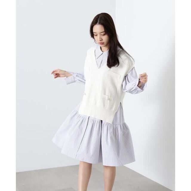 JILL by JILLSTUART(ジルバイジルスチュアート)のベストシャツワンピースセット　エクリュ レディースのワンピース(ひざ丈ワンピース)の商品写真