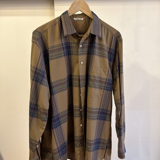 AURALEE オーラリー 23AW SUPER LIGHT WOOL CHECK SHIRT スーパーライトウールチェックシャツ ブラウン 4