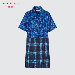 ユニクロ(UNIQLO)のMARNI×ユニクロ オープンカラープリーツワンピース　マルニ(ひざ丈ワンピース)