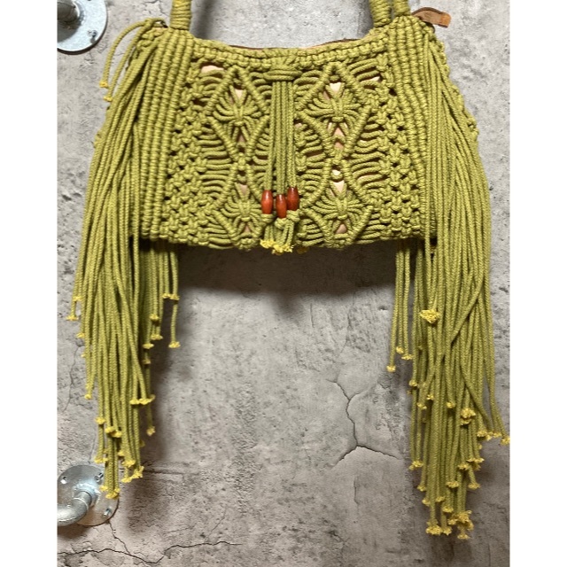 マクラメ フリンジ バッグ ハンドバッグ ショルダーバッグ 編み物 グランジ 緑 レディースのバッグ(ショルダーバッグ)の商品写真