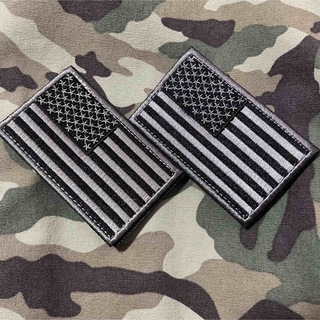 USA 星条旗 刺繍 パッチ ワッペン グレーブラック 2枚 サバゲー リメイク(個人装備)
