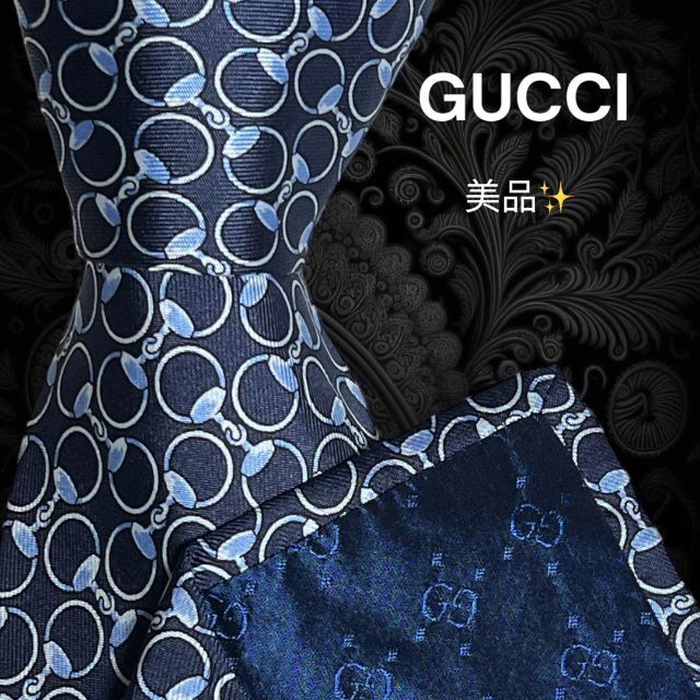 【世界最高峰ネクタイ✨️美品✨】GUCCI ネイビー系 総柄 | フリマアプリ ラクマ