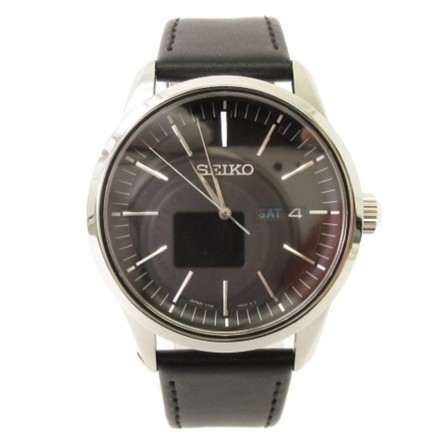 セイコー 腕時計 アナログ ソーラー レザーバンド SBPX123 シルバー 黒