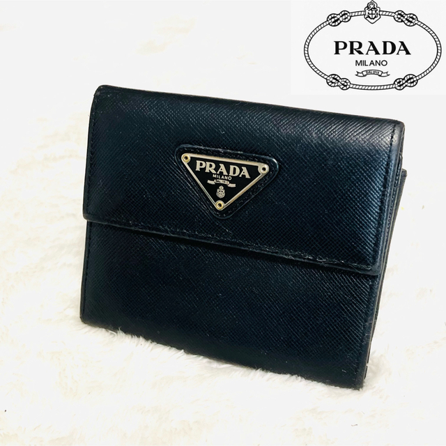 良品】PRADA プラダ サフィアーノレザー コインケース 三角プレート