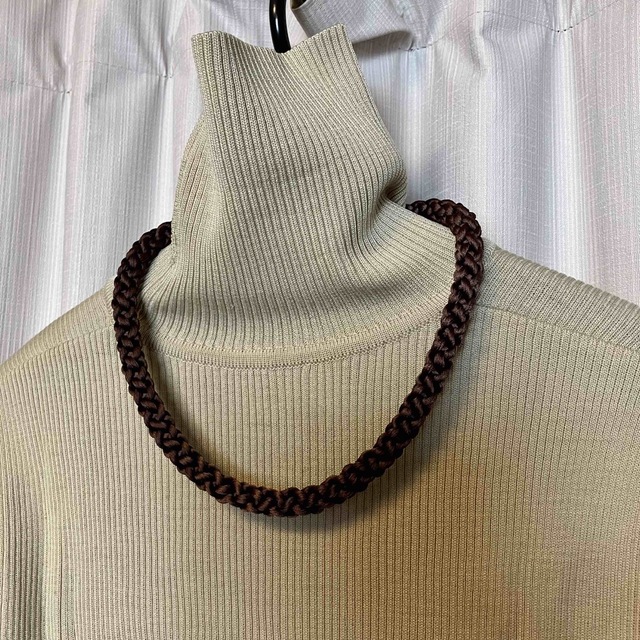 【新品ハンドメイド】組紐ネックレス太め 濃茶ブラウン 織が凝ってるデザイン♪ ハンドメイドのアクセサリー(ネックレス)の商品写真