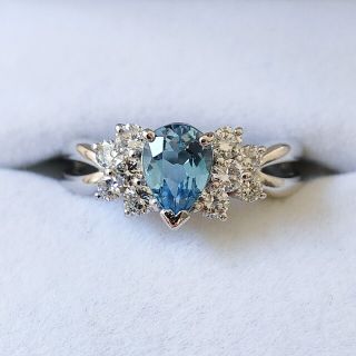 ダイヤモンド×アクアマリン リング Pt900 0.45ct 7.8g(リング(指輪))