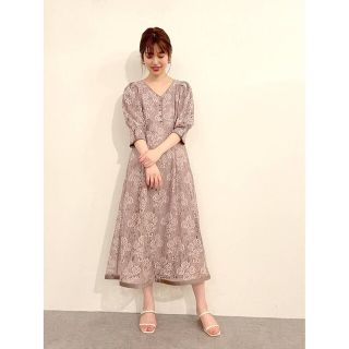 ナチュラルクチュール(natural couture)のnatural couture　袖口パイピング7分袖レースワンピース　新品未使用(ロングワンピース/マキシワンピース)