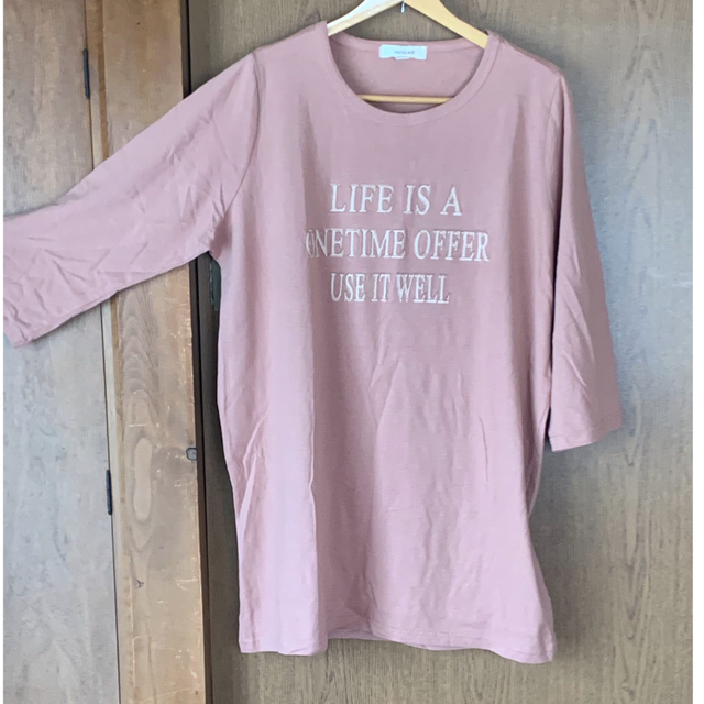 くすみピンク 七分袖ロングTシャツ レディースのトップス(Tシャツ(長袖/七分))の商品写真