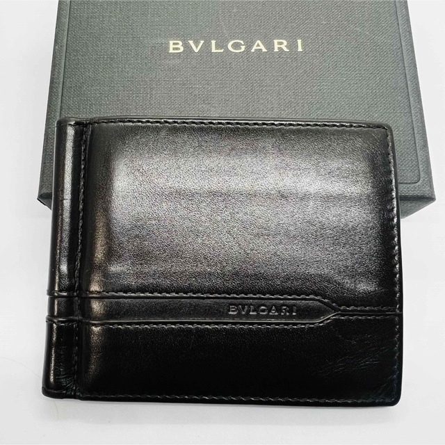 【美品】BVLGARI マネークリップ 二つ折り札入れ ダークブラウン