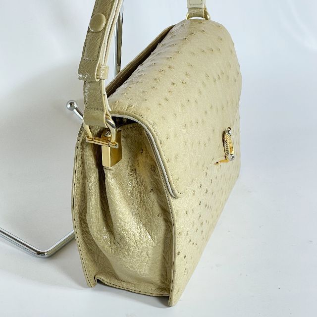 オーストリッチ　ハンドバッグ　ショルダーバッグ　2WAYバッグ　ベージュ レディースのバッグ(ショルダーバッグ)の商品写真