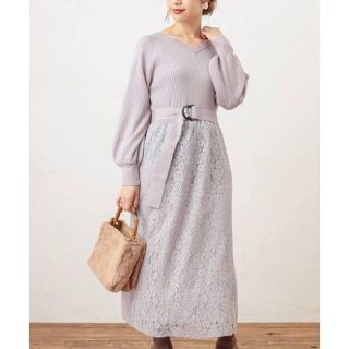 ナチュラルクチュール(natural couture)の【natural couture】ニット×レース2WAYドッキングワンピース(ロングワンピース/マキシワンピース)