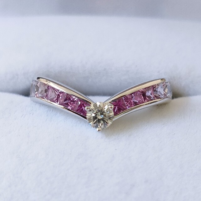 肌触りがいい ダイヤモンド×ピンクサファイア リング K18WG 1.05ct 5.1