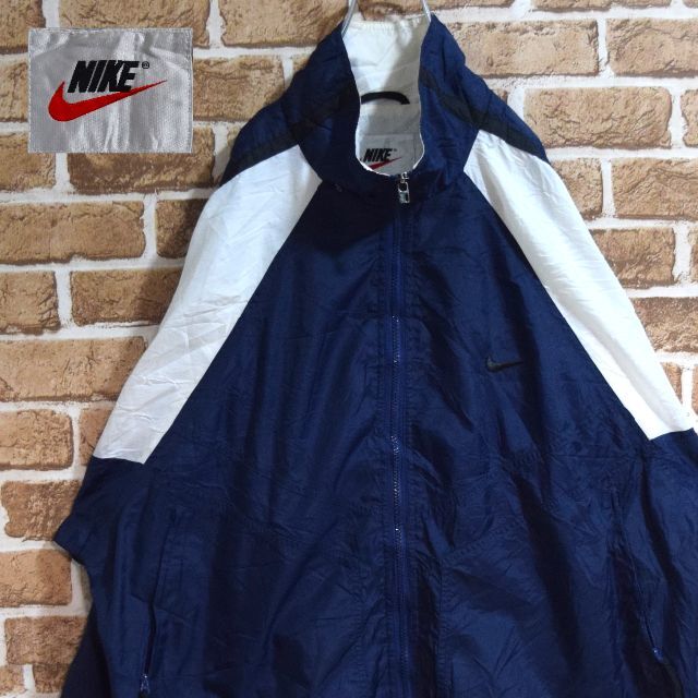 ナイキ》90s銀タグ 刺繍スウッシュ ネイビー XL ナイロンジャケット
