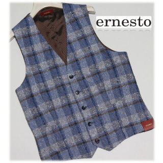 エルネスト(ernesto)の新品【ernesto エルネスト】春夏旬 麻チェック柄ベスト ジレ 46(M)(ベスト)