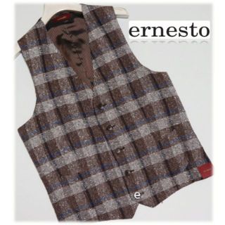 エルネスト(ernesto)の新品【ernesto エルネスト】春夏旬 麻チェック柄ベスト ジレ 48(L)(ベスト)