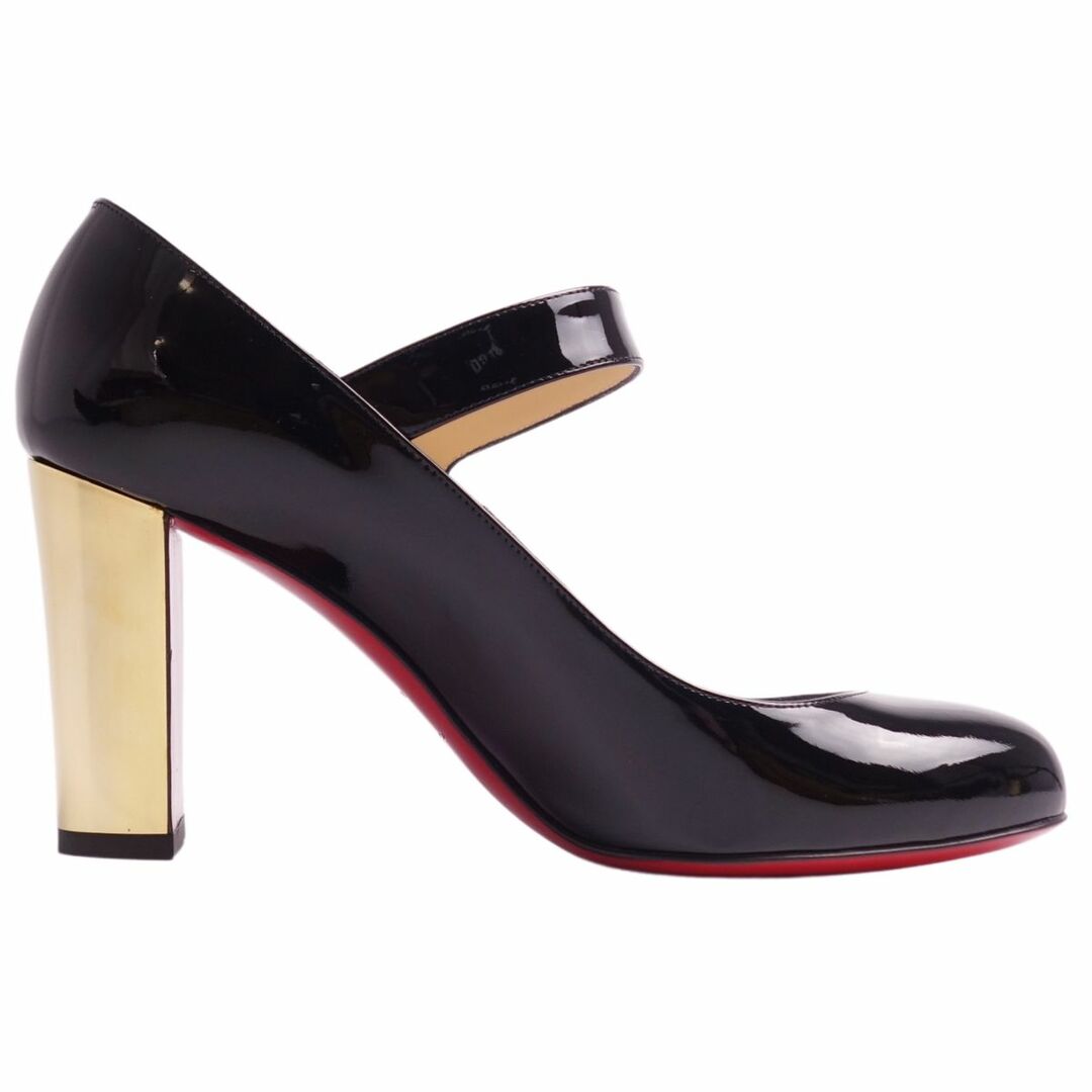 美品 クリスチャンルブタン Christian Louboutin パンプス ヒール ストラップ スタッズ パテントレザー シューズ レディース  36.5(23.5cm相当) ブラック/ゴールド