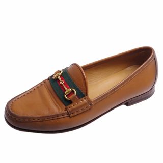 グッチ(Gucci)の美品 グッチ GUCCI ローファー モカシン ホースビット シェリーライン カーフレザー シューズ レディース 36(23cm相当) ブラウン(ローファー/革靴)