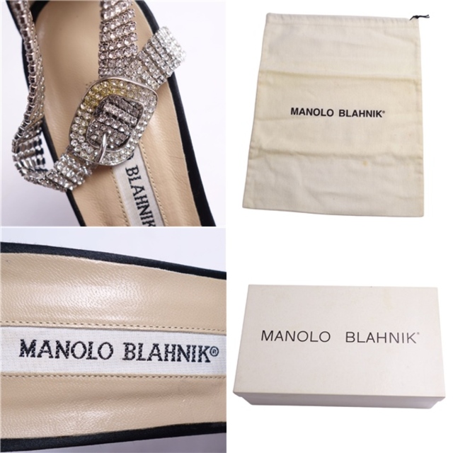 marcell(マルセル)のマノロ・ブラニク Manolo Blahnik パンプス サンダル ヒール アンクルストラップ ラインストーン サテン シューズ レディース 37(23.5cm相当) ブラック レディースの靴/シューズ(ハイヒール/パンプス)の商品写真