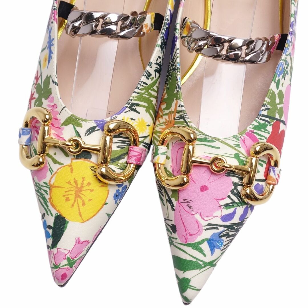 Gucci(グッチ)の極美品 グッチ GUCCI×KENSCOTT パンプス フラットパンプス ホースビット 花柄 カーフレザー シューズ レディース 36(23cm相当) マルチカラー レディースの靴/シューズ(ハイヒール/パンプス)の商品写真