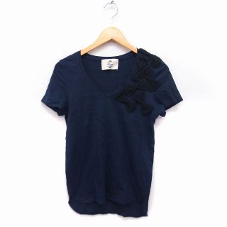 カオン(Kaon)のカオン Kaon リボン モチーフ カットソー Tシャツ Vネック 半袖 無地(チュニック)