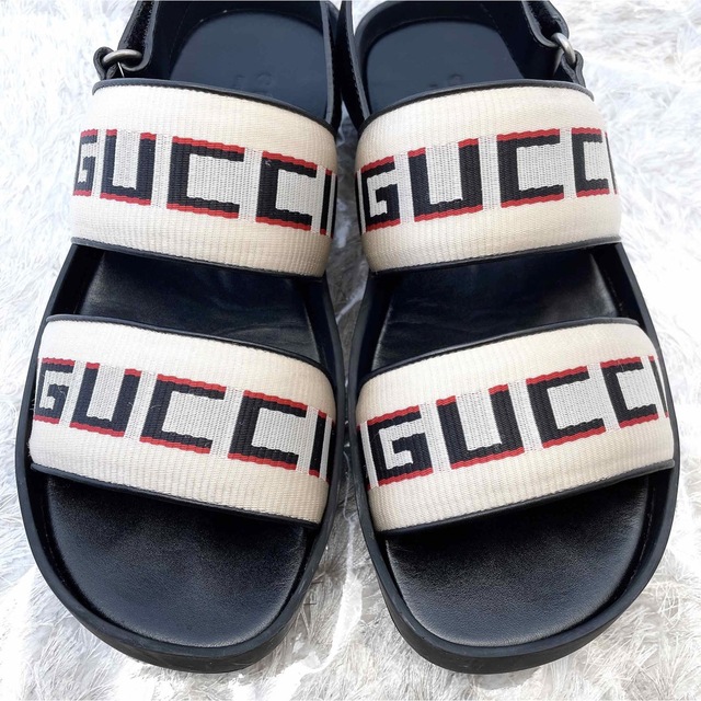 GUCCI グッチ ストライプ ストラップ ロゴ フラット サンダル 極美品