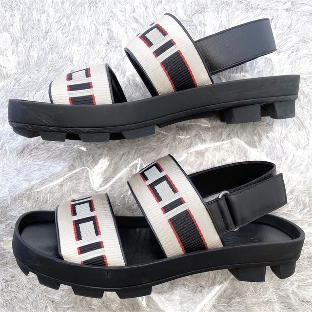 GUCCI グッチ ストライプ ストラップ ロゴ フラット サンダル 極美品