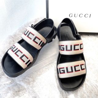 グッチ(Gucci)のGUCCI グッチ　ストライプ　ストラップ　ロゴ　フラット　サンダル　極美品(サンダル)