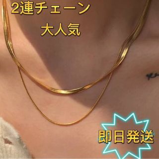 【大人気】高級感　2連ネックレス スネークチェーン オシャレ(ネックレス)