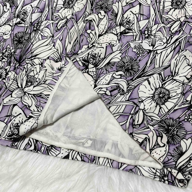 本物 グッチ パール装飾 花柄 フラワー 長袖 ワンピース S 薄紫系×白系×黒