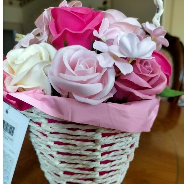 紙石鹸/花かごソープブーケ・バスケット/薔薇・サクラ・リボン付/母の日プレゼント