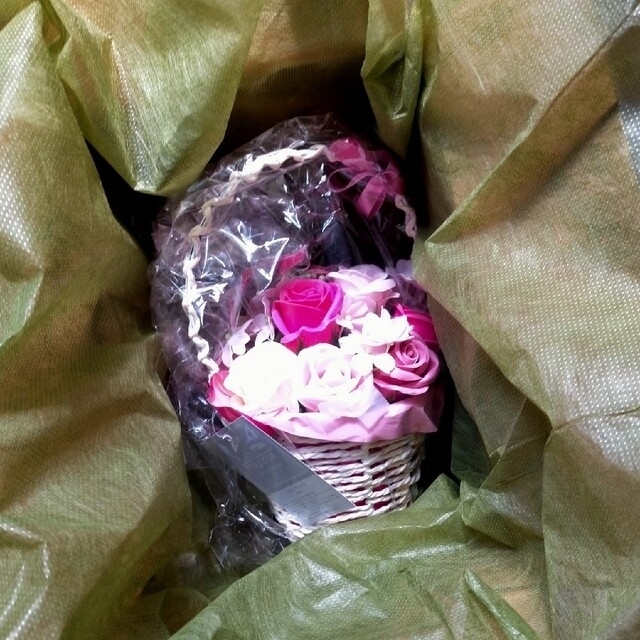 紙石鹸/花かごソープブーケ・バスケット/薔薇・サクラ・リボン付/母の日プレゼント