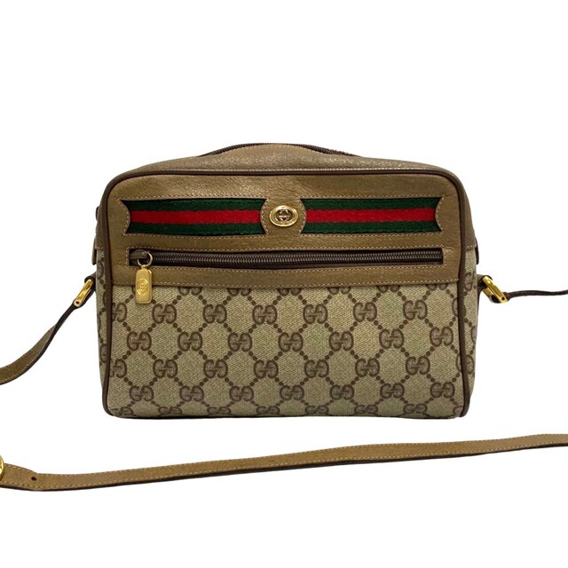 Gucci(グッチ)の極 美品 GUCCI オールドグッチ ヴィンテージ GG ロゴ 金具 シェリーライン レザー ショルダーバッグ ポシェット ブラウン 02736 レディースのバッグ(ショルダーバッグ)の商品写真