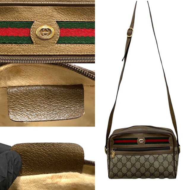 Gucci(グッチ)の極 美品 GUCCI オールドグッチ ヴィンテージ GG ロゴ 金具 シェリーライン レザー ショルダーバッグ ポシェット ブラウン 02736 レディースのバッグ(ショルダーバッグ)の商品写真