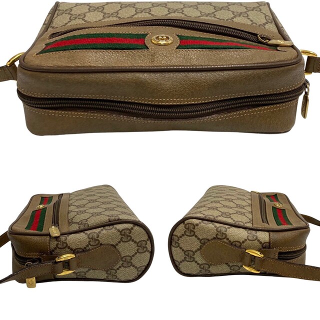 Gucci(グッチ)の極 美品 GUCCI オールドグッチ ヴィンテージ GG ロゴ 金具 シェリーライン レザー ショルダーバッグ ポシェット ブラウン 02736 レディースのバッグ(ショルダーバッグ)の商品写真