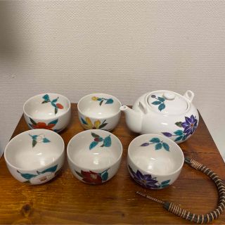 【新品・未使用】美濃焼 五草花 土瓶茶器揃 磁器製 ステンレス茶こし付 日本製(食器)