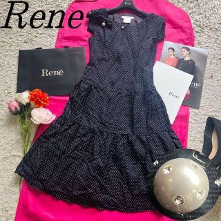 René - 【良品】Rene フロントジップフレアワンピース 34 ネイビー