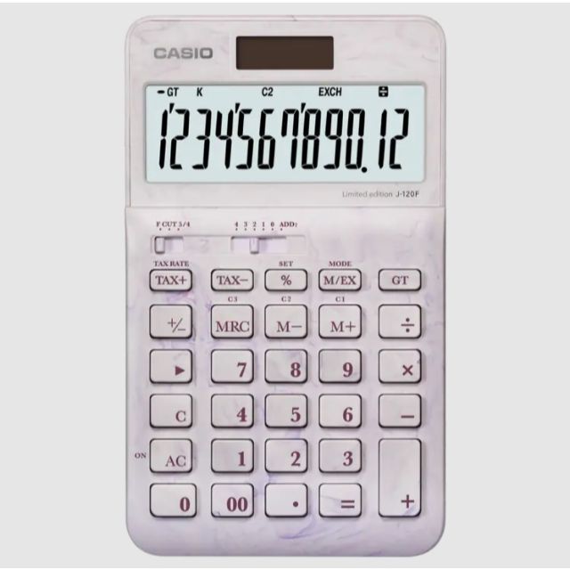 CASIO(カシオ)の 電卓　CASIO　カシオ　マーブル　パープル　ピンク　限定　ジャストタイプ インテリア/住まい/日用品の文房具(その他)の商品写真