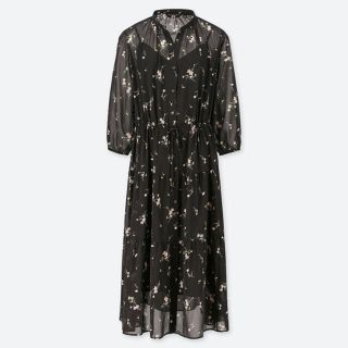 ユニクロ(UNIQLO)のシフォンギャザープリントワンピース　(ロングワンピース/マキシワンピース)