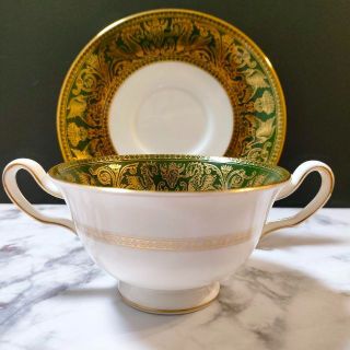 ウェッジウッド(WEDGWOOD)の【希少品】ウェッジウッド コロンビア ダークグリーン スープカップ＆ソーサー(食器)