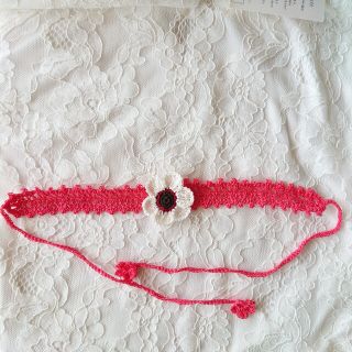 犬＆猫　首輪　首飾り　チョーカー　濃ピンク　白アネモネ　手編み(猫)
