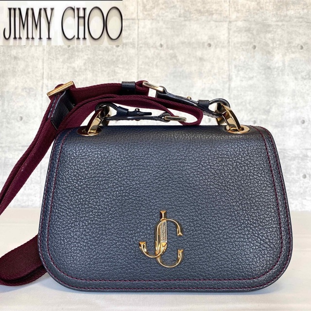 【未使用級】JIMMY CHOO VARENNE/S ネイビークロスボディバッグ