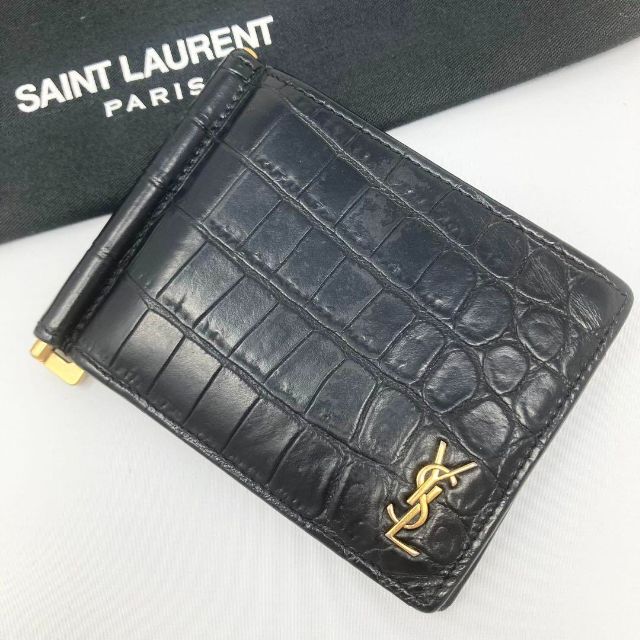 Saint Laurent(サンローラン)の極美品 サンローラン マネークリップ クロコ型押し タイニー カサンドラ 黒 メンズのファッション小物(マネークリップ)の商品写真