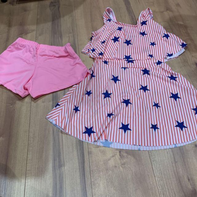 【新品・未使用】ワンピース水着☆星柄☆ストライプ☆90☆100 キッズ/ベビー/マタニティのキッズ服女の子用(90cm~)(水着)の商品写真