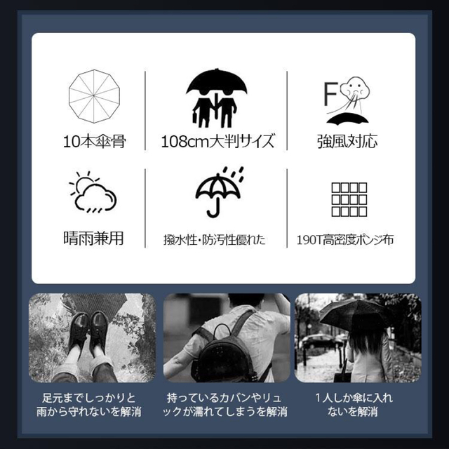 傘 折りたたみ傘 大きい 日傘 雨傘 10本骨 超撥水 軽量 台風 梅雨対策 メンズのファッション小物(傘)の商品写真