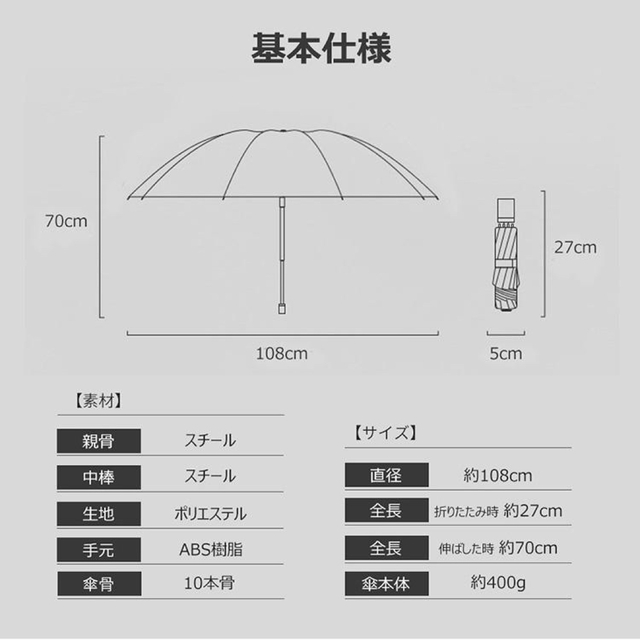 傘 折りたたみ傘 大きい 日傘 雨傘 10本骨 超撥水 軽量 台風 梅雨対策 メンズのファッション小物(傘)の商品写真