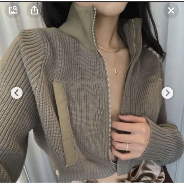 juemi zip-up mock neck knit khaki - ニット/セーター